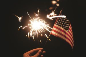 fireworks and American flag